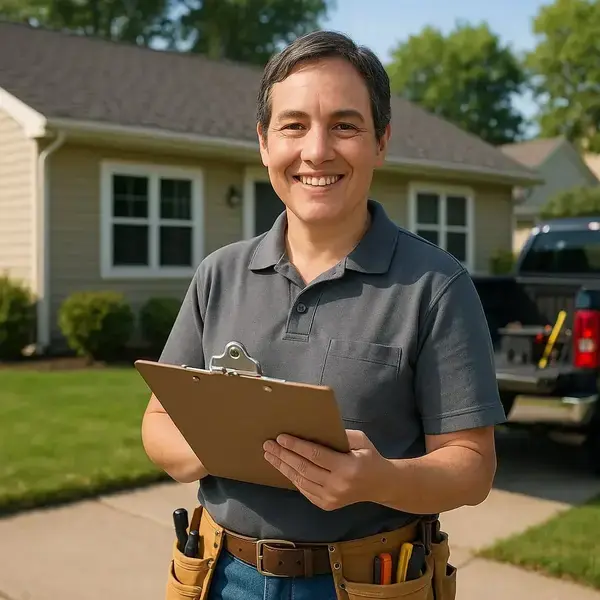 Measurement process - Need: 600x400px image of technician measuring roofline
